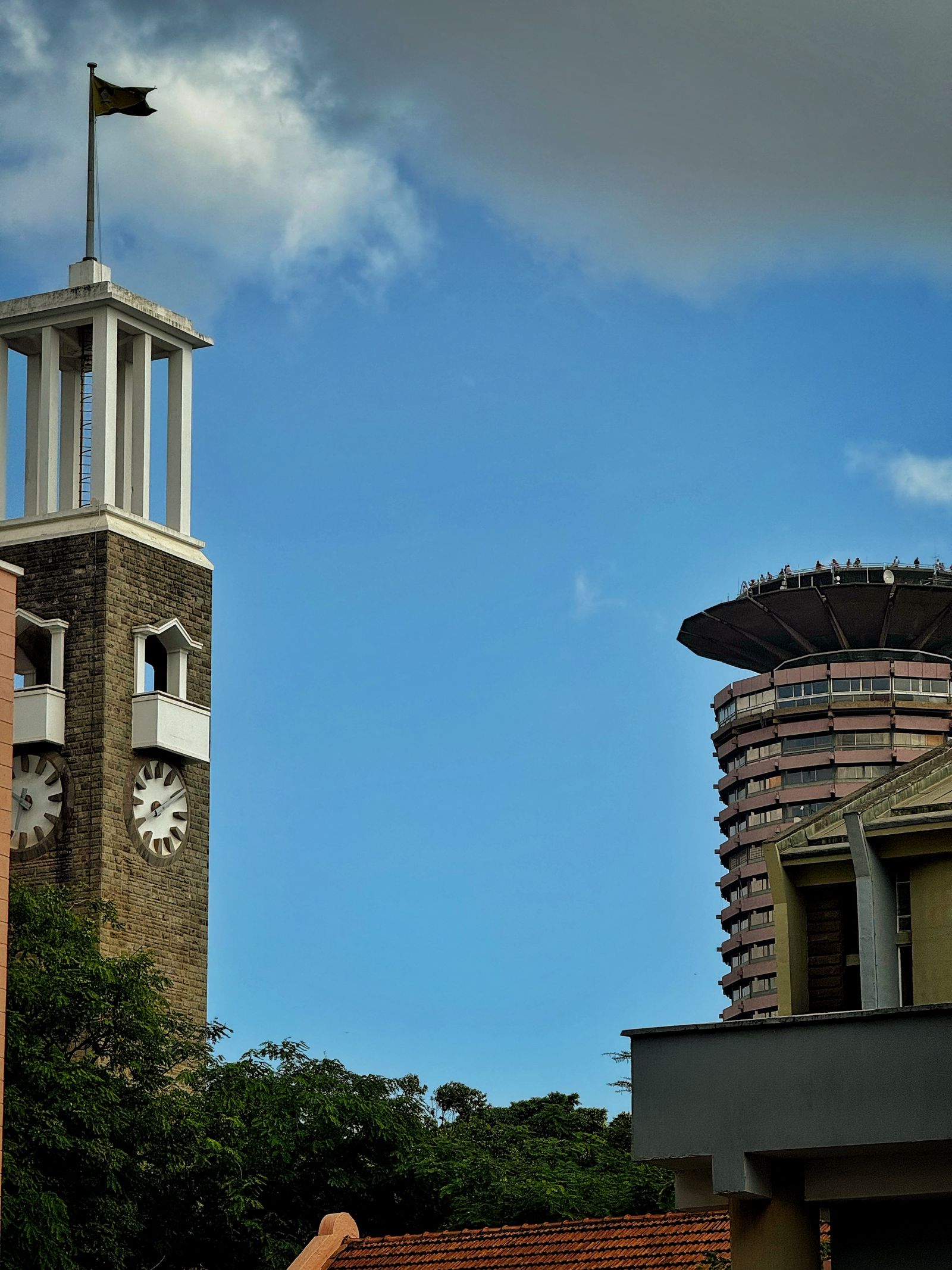 The KICC tower and the clock tower in Nairobi