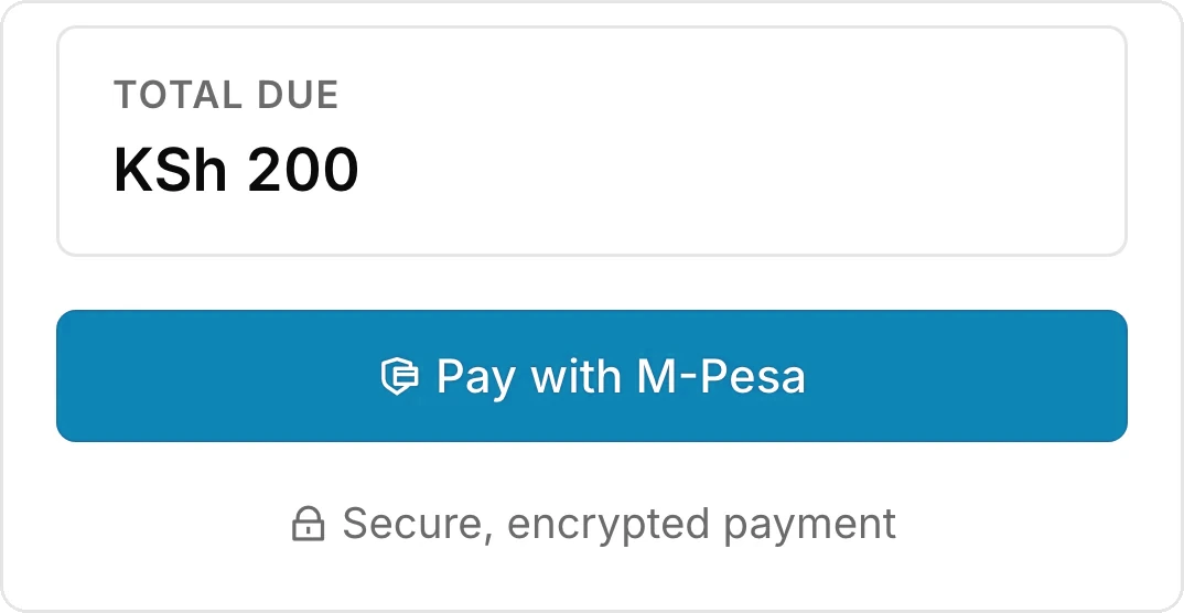 The customer portal pay screen: total due KSh 200 and the Pay with M-Pesa button